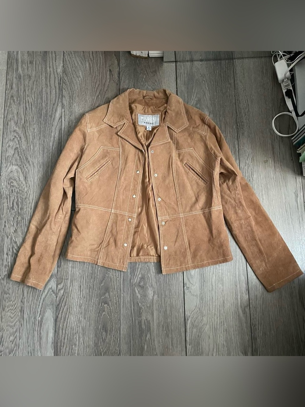 Wilsons Leather Women's Brown Suede Snap-Front Jacket